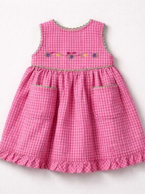 Thomas pink sear sucker dress with floral embroidery and Ricrac accents size 6-9